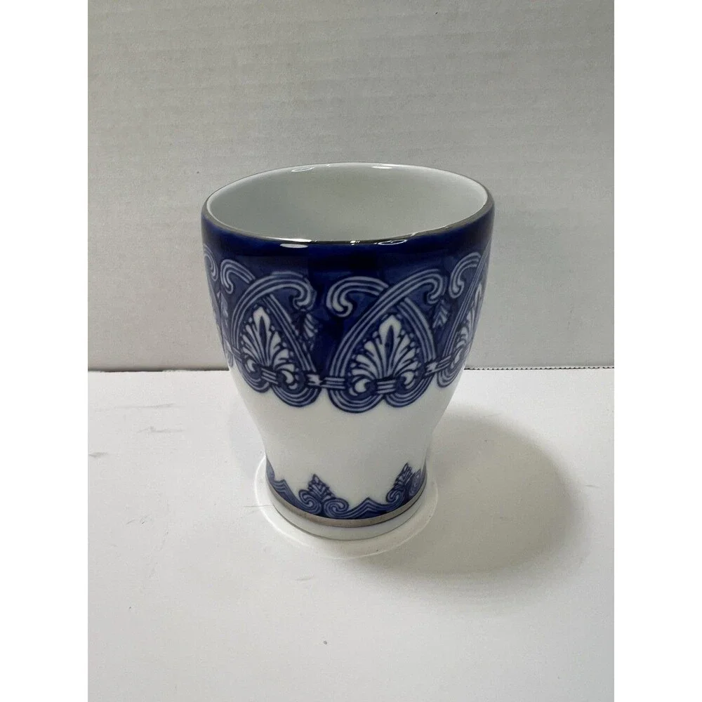 Bombay Company Blue White Decorative Porcelain Cup handleless Tea Coffee Water